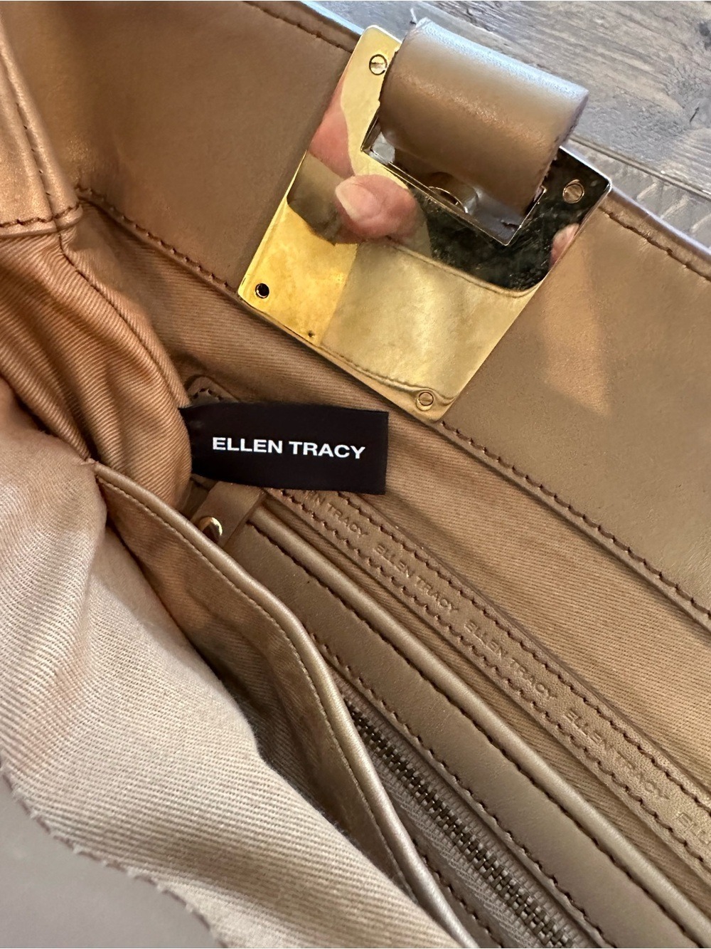 Ellen Tracy Woven Light Gold Leather Large Tote - Picture 5 of 7